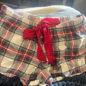 Hollister Red, Navy & Cream Plaid Lounge Shorts with Satin bow